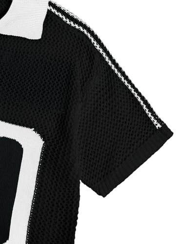 Verdusa Women's Plus Size Jersey Shirts Hollow Out Sheer Pullover Sweater Notched V Neck Collared Lightweight Knit Tops4