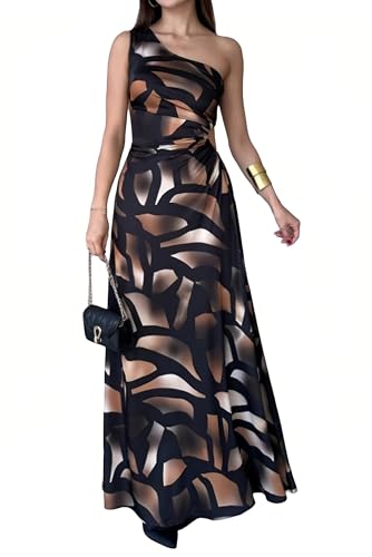 One Shoulder Dress for Women 2025 Summer Print Sleeveless Cut Out Ruched Party Bodycon Maxi Dresses