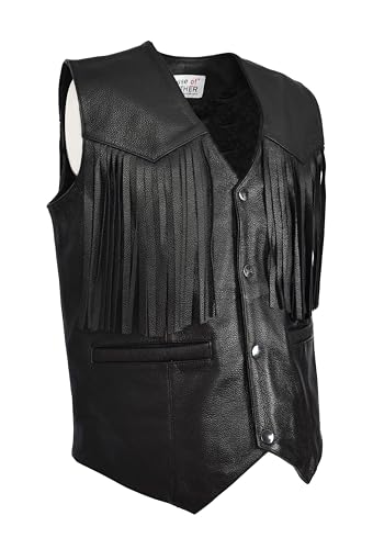 Gilet de motard en cuir noir veste sans manches franges biker homme look western