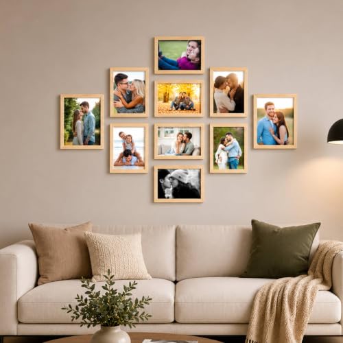 Image of Art Street Collage Photo Frame Set of 10 for Wall Decoration | Beige Synthetic Wood Frames | Family, Couple & Memory Gallery Wall Frame Set for Living Room, Bedroom & Hall