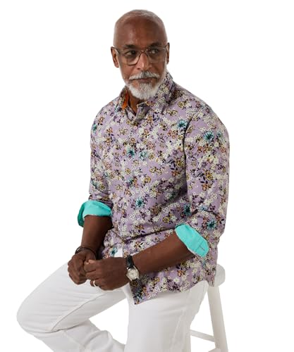 Joe Browns Men's All Over Floral Print Long Sleeve Shirt, Regular, Purple, UK XL