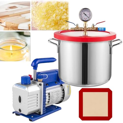 Kit de bomba de vacío y cámara de desgasificación para mantenimiento de aire acondicionado y automóvil, bomba de una etapa eficiente de 5 CFM incluida, 12 L / 3 gal