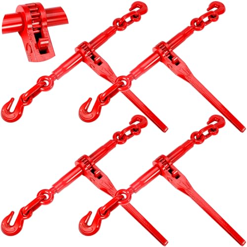 4 Pack Ratchet Chain Binder 3/8"-1/2" with G70 Hooks 9200 lbs WLL for Heavy Equipment, Farm, Construction, Industrial Hauling