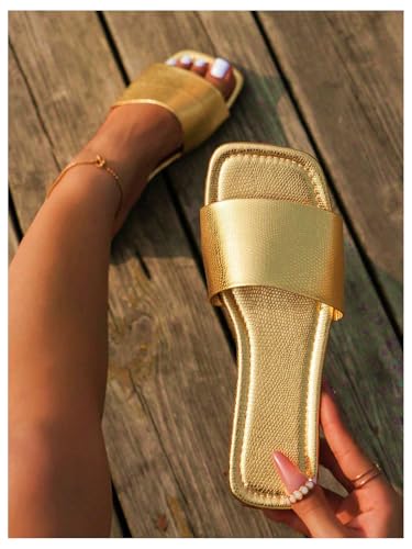 GORGLITTER Women's Gold Sandals Cute Dressy Square Open Toe Summer Sandals4