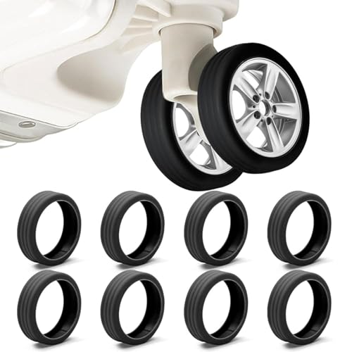 PINSHNA 8 pcs Luggage Wheels Protector Silicone Caster Shoes for Suitcase Wheels, Noise Reduction Guard Cover for Travel Luggage Accessories...