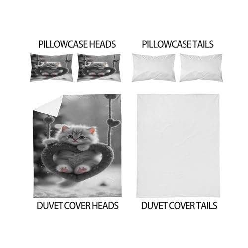 Housse de couette chaton fermeture éclair linge de lit grand lit 3pc - 4