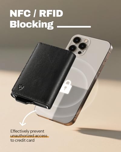 YESIIW Mens Slim Wallets Genuine Leather RFID Blocking Card Wallet for 9 Cards, Minimalist Wallets for Men UK with Coin Pocket & ID Window, Black3