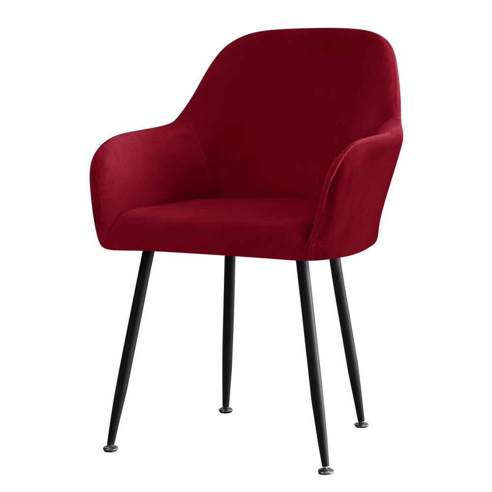 Highdi Scandinavian Chair Slipcovers, Velvet Dining Chair Slipcovers Set of 6/4/2/1, Stretch Dining Room Chair Covers with Armrest and Back Support (2 pcs,Claret)