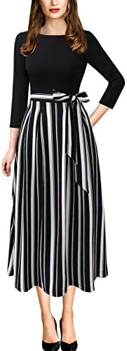 VFSHOW Womens Vintage Pleated Pockets Work Business Casual Skater A-Line Dress