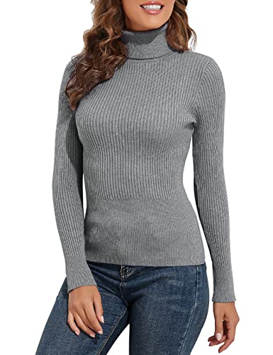 Image of PrettyGuide Women's Ribbed Turtleneck Long Sleeve Sweater Tops