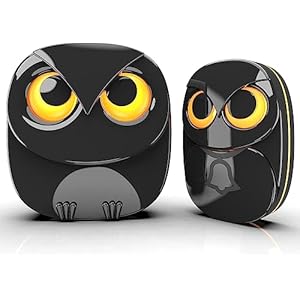 Wireless Doorbell, Cute Owl Doorbell Weatherproof IP55 Outdoor Remote Push Button- 1000 Feet Long Wireless Range, 1 Receiver + 1 Transmitter, Black
