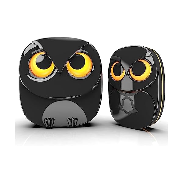 Wireless Doorbell, Cute Owl Doorbell Weatherproof IP55 Outdoor Remote Push Button- 1000 Feet Long Wireless Range, 1 Receiver + 1 Transmitter, Black