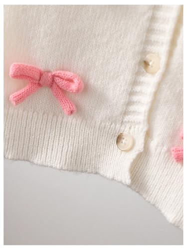 Image of Floerns Girl's 3D Bow Decor V Neck Cardigan Button Down Long Sleeve Sweater Outwear