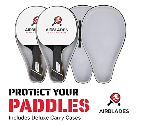 Airblades Professional Ping Pong Paddles Set Of 2 + Two Spare Rubbers | Pro Table Tennis Racket With Hard Carry Case |Ergonomic Handle | 5 Blades Of Wood With Premium Rubber And Sponge #TOP3