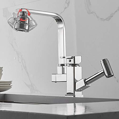 Mitigeur d'évier de cuisine extractible rotatif en laiton chromé 3 modes - 6