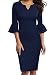 WOOSUNZE Womens Flounce Bell Sleeve Office Work Casual Pencil Dress (Navy Blue, X-Large)