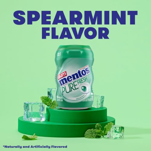 Image of Mentos Pure Fresh Sugar‑Free Chewing Gum with Xylitol, Spearmint, Mini Nano Bottles, Miniature Pack Size, 10 Pieces (Pack of 10)