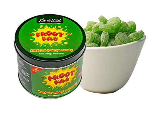 Image of CandyVille Frootfab Kachcha Mango Candy Tin (340 Gm) | Kachi Keri | Kaccha Aam | Raw Mango Flavoured Candy Tin