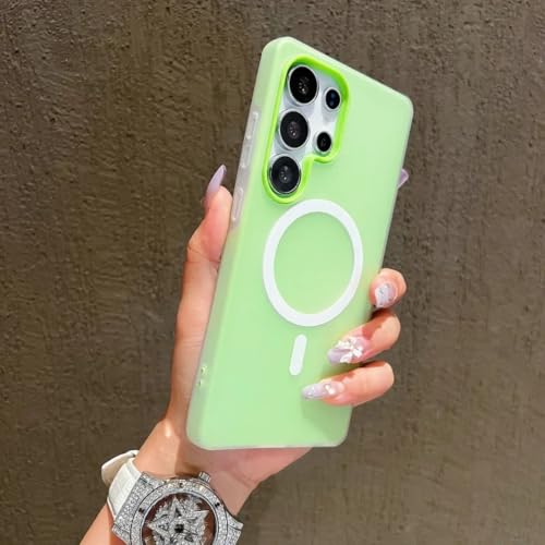 Coque magnétique pour Galaxy S23 Ultra mate antidérapante vert bonbon avec anneau de charge