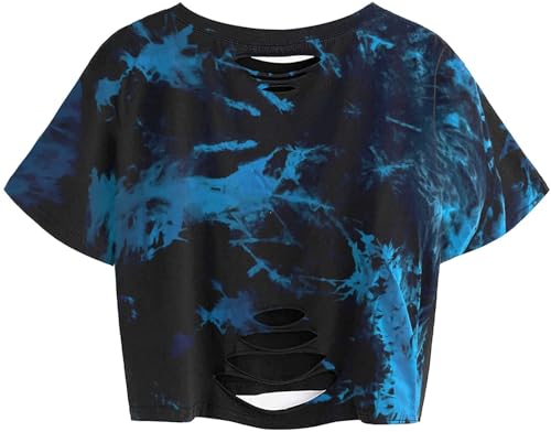 Image of Avanova Women Skull Finger Graphic Distressed Tee Shirt Ripped Short Sleeve Crop Tops