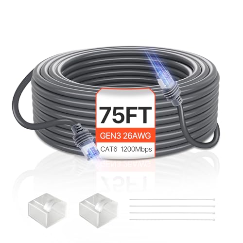 VEVOR Starlink Gen 3 Cable, 75 FT, 26 AWG Copper Core, Durable Extension Cable for Standard Generation 3, Compatible with Starlink Rectangular Satellite V3, Flexible Wiring for RV, Backyard or Camping