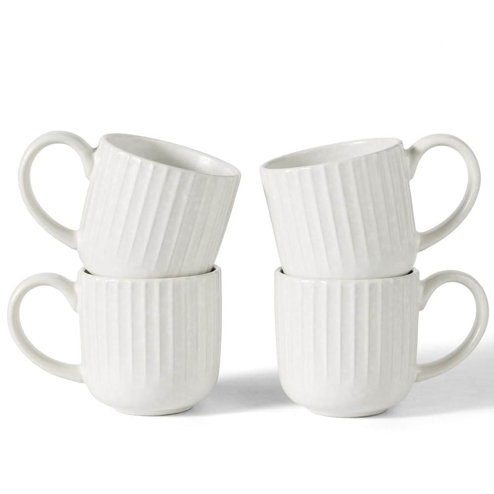 Richmount Starlight Coffee Mugs Set of 4, 11oz/325ml Stoneware Tea Cups with Large Handle for Latte/Cappuccino/Milk/Cocoa/Tea, Microwave & Dishwasher Safe, MatteWhite โ image 1