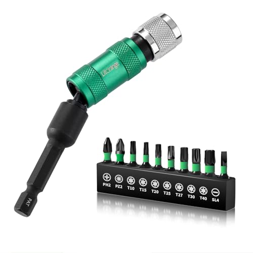 11PCS 90mm Universal Magnetic Pivoting Impact Screwdriver Drill Bit Holder, Mechanical locking And Quick Release Design, 1/4 Hex Shank, With 10 x 25mm Bit Fit for Swivel Drill Bit Extender