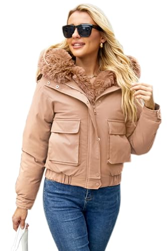 Winter Coats for Women Thickened Puffer Jacket with Detachable Fur Hood Winter Warm Parka Puffer Coat