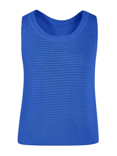 Image of FISACE Womens Crochet Tank Top Sleeveless Knit Summer Sweater | Round Neck, Hollow Out, Lightweight , Casual Crop,Cute Boho Vest