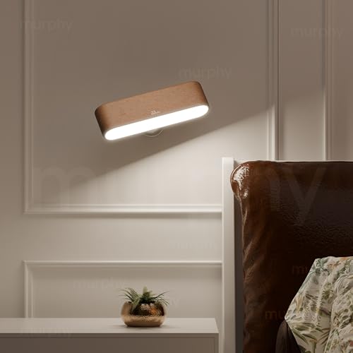 Murphy Solid Wood Rechargeable Wall Light | 360° Rotating Magnetic Night Lamp for Bedroom | 3 Color Changing & Dimmable Modes | No-Drill Adhesive Installation | Pack of 1