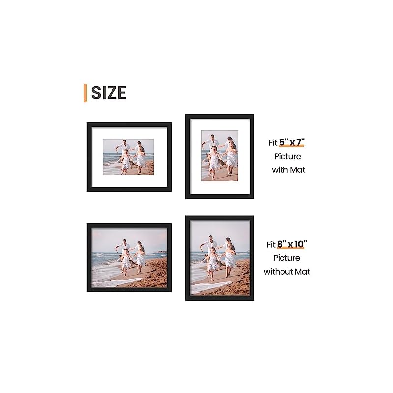 upsimples 8x10 Picture Frame, Display Pictures 5x7 with Mat or 8x10 Without Mat, Wall Hanging Photo Frame, Black, 1 Pack - Image 4