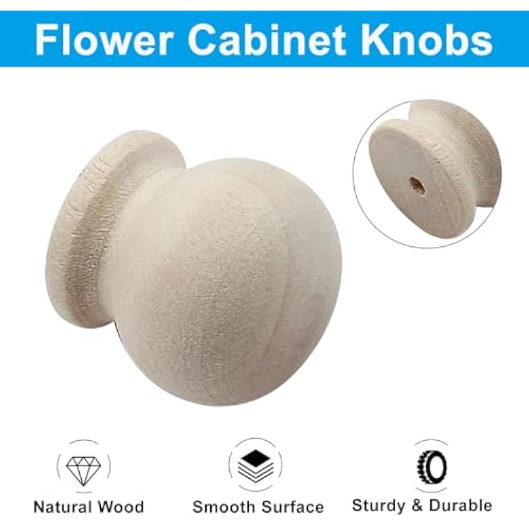 Piutouyar Wood Dresser Knobs, 20 Pcs Mini Unfinished Wooden Cabinet Knobs Vintage Drawer Pulls Handles for Kitchen Wardrobe Cupboard Drawer (18x18mm)