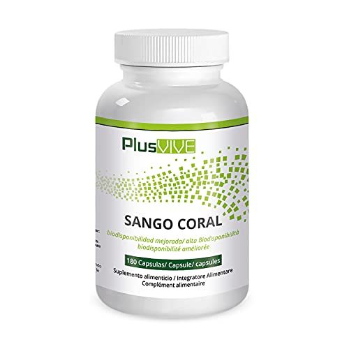 Plusvive Sango Coral Cápsulas con Matriz de Biodisponibilidad, (1100 mg), 180 cápsulas, alto en Calcio y Magnesio 2:1, vegano Cover
