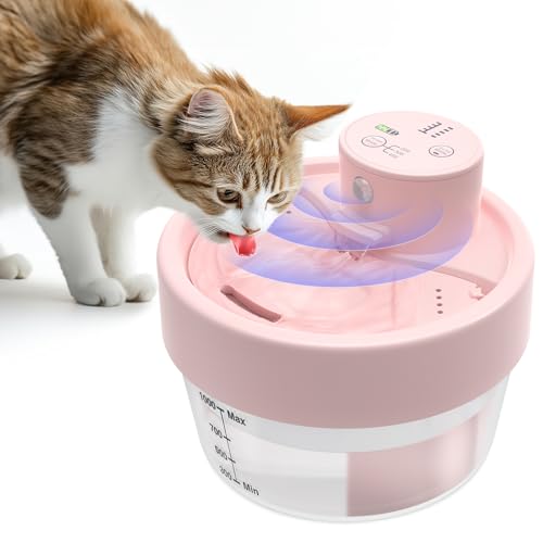 RUXAN Fuente para Gatos sin Cable, Bebedero Gatos Inalambrico con Sensor de Movimiento 1L Automatico Dispensador Agua Gatos con Bateria 2200mAh Recargable Ultra Silenciosa Fuente para Cachorros