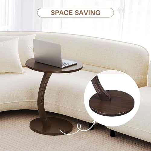 Image of Uniclinens C-Shaped Solid Wood Round End Table - Side Table for Couch, Sofa Tables Slide Under Couch for Living Room, Small Nightstand for Small Space, Dark Walnut