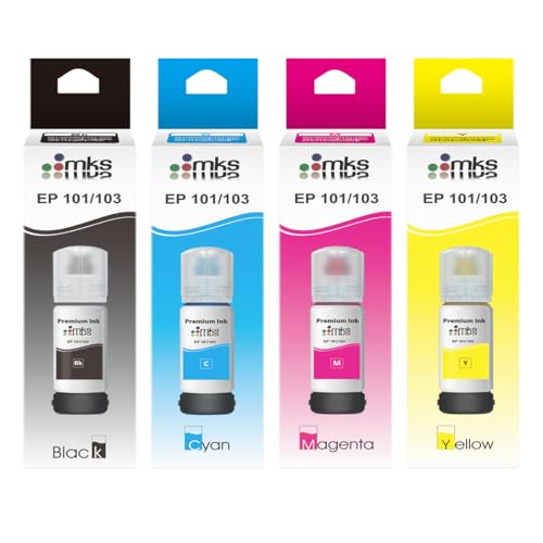 Ink 103 (4X100ml) Black Yellow Cyan Magenta for Epson Eco Tank L3110/L3111/L3150/L3156/L3160/L3210/L3211/L3250/L3251/L3252/L3256/L3260/L3266/L3550/L3560 /L5190/L5290/L5296/L5590/L11050