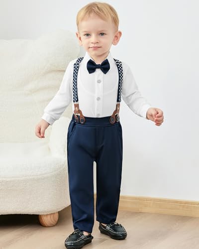 YUEMION Baby Boy Clothes Wedding Outfit Suits, 0-18 Months Infant Boy Gentleman Set, Dress Shirt+Vest+Suspender Pants+Bowtie4