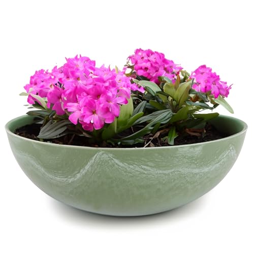 matches21 HOME & HOBBY Pflanzschale für draussen in Oliv-grün marmoriert 25 x 9 cm als wetterfeste Blumen-Schale