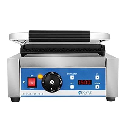 Royal Catering Kontaktgrill Elektrogrill Pannini Grill (1800 W, 55–300 °C, geriffelt, Timer 15 min, Abtropfschale, 36,2 x 31,3 x 20,1 cm, Gusseisen emailiert) – Bild 5