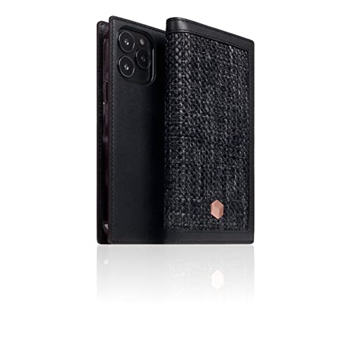 SLG D5 Edition Belgian Fabric Wallet Case for iPhone 13 Pro Max - Handcrafted Diary Style with Card Holders and Side Cash Pocket, Gift Box Included (Black) -  SD-D5EC-DC-IP13PM-BK