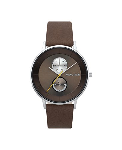 Police Berkeley Analogue Silver Case Brown Dial Leather Watch PL 15402JS-12