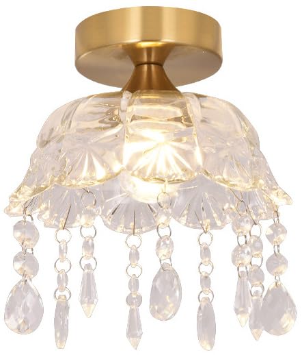Lámpara de techo de cristal pequeña vintage en oro antiguo de estilo nórdico moderno