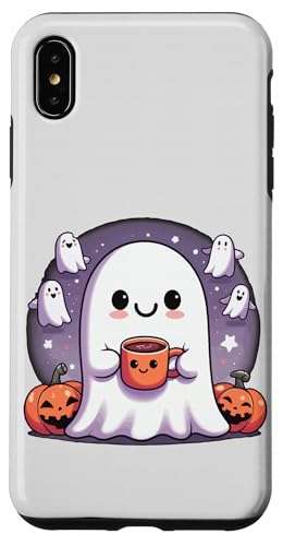 Halloween Ghost Drinking Coffee,Cute Fall Ghost Coffee Mug X}zP[X iPhone XS Max p