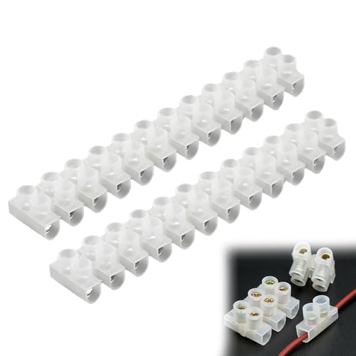 2 Pack 30A Electrical Connector Blocks 30 Amp 12 Way White Terminal Block Strip Electrical Terminal Connector Strips Electric Wire Chocolate Chock Blocks Connecting for Wiring Cable