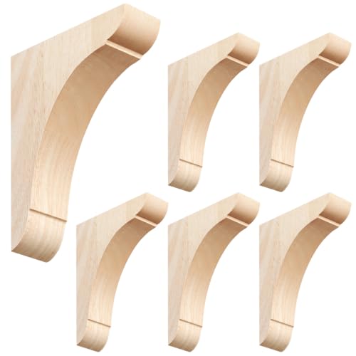 Image of Vercraft 6 Pcs Wood Corbels Wooden Shelf Brackets, Unfinished Paintable Bracket with Hanging Hook for Doorway Countertop Kitchen Cabinet Book Shelves, Rubber Wood (10 x 10 x 1.75 Inches)