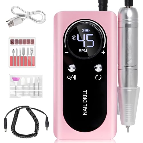 Taladro de uñas eléctrico de 45000 rpm, portátil y recargable con kit para manicura