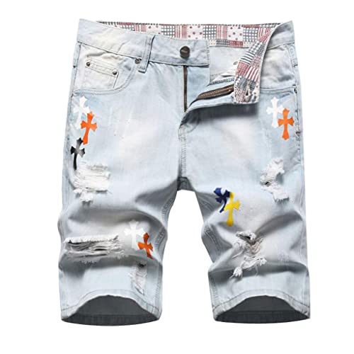 Short en denim bleu clair pour homme coupe droite longueur genou CLSDRZC