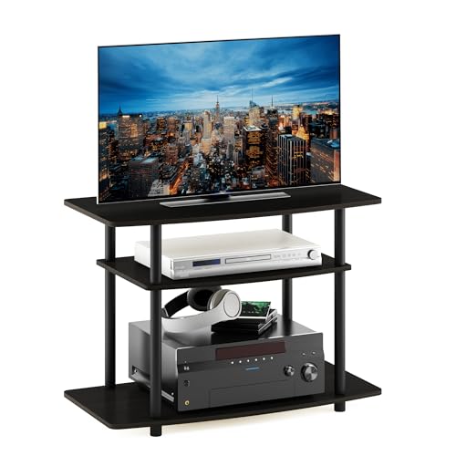 Furinno Turn-N-Tube No Tools 3-Tier Entertainment Center TV Stand for TV up to 32 Inch, Plastic Round Tubes, Espresso/black