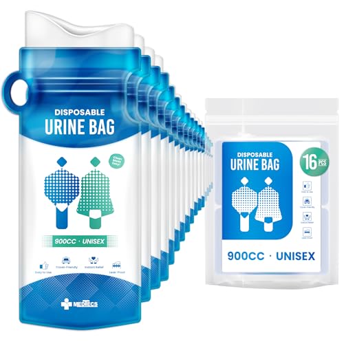 Medtecs Urine Bag Disposable – 16 pcs – 900ml Emergency Travel Pee Bag with Handle – Turns Liquid to Gel for Clean, Leak-Free Relief – for Adults & Kids – Available in 8/16/24 pcs