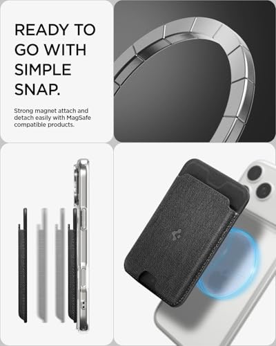 Image of Spigen for MagSafe Wallet, Holds 5 Cards, MagFit Compatible with iPhone 17 /16 /15 /14 /13 /12 Models, Pixel 10 Series, MagSafe-Cases, Pixelsnap and More, Card Holder - Fabric Black (5-Cards)